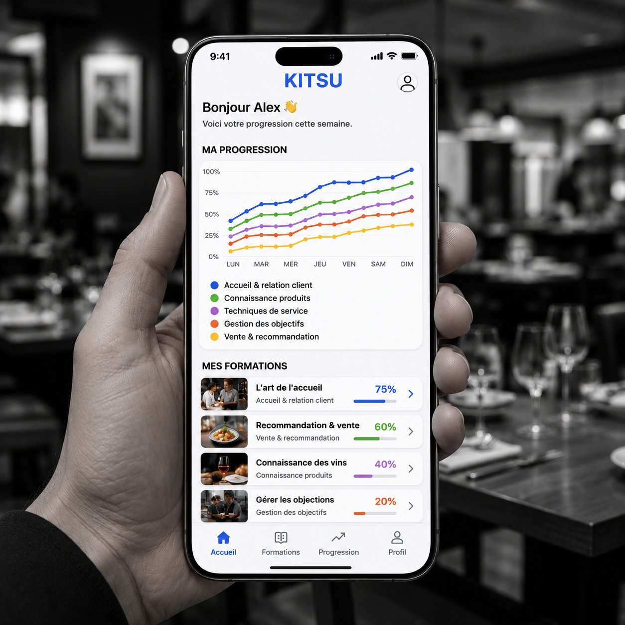 L'app Équipier sur mobile — progression de l'équipier
